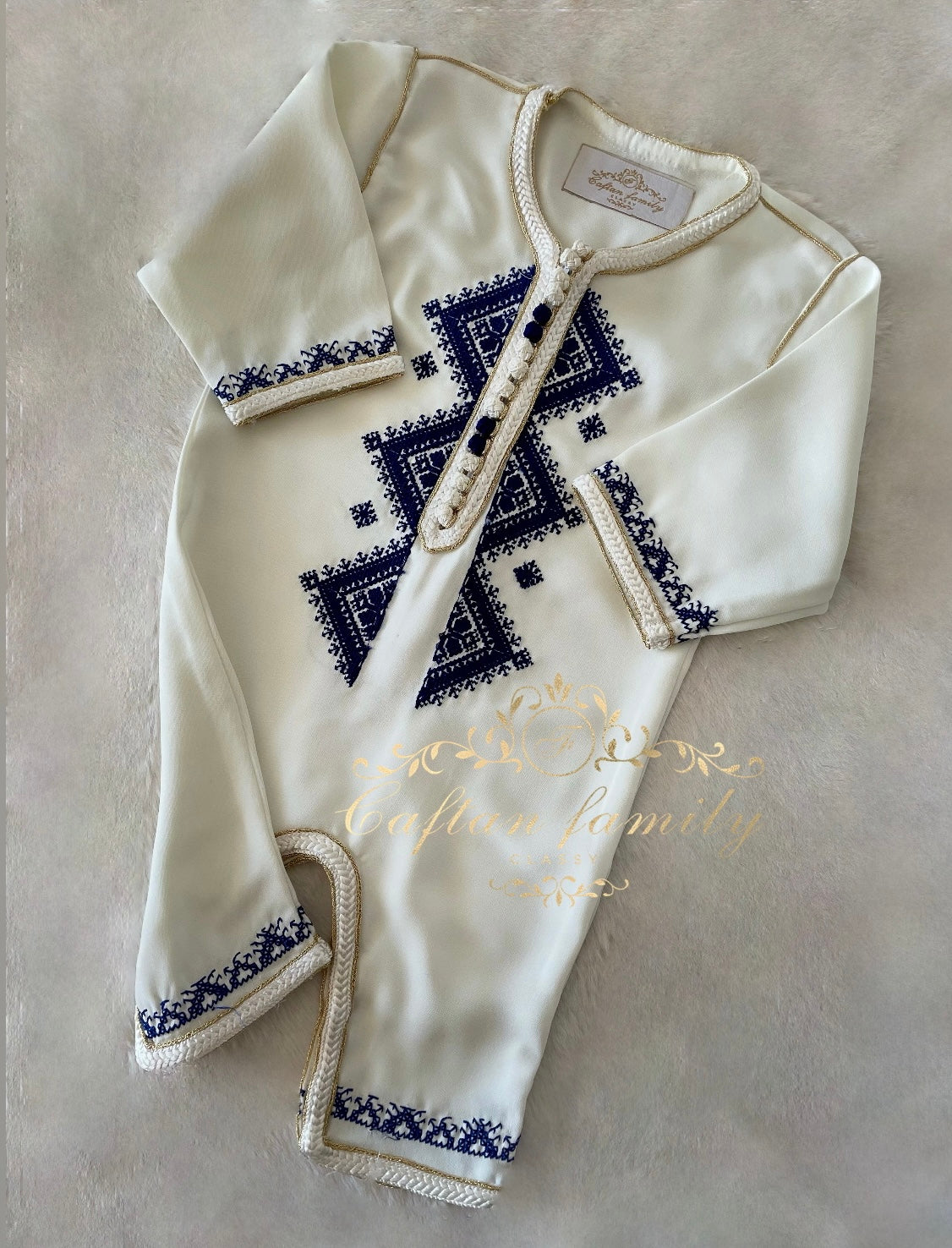 Grenouillère crème brodée bleu