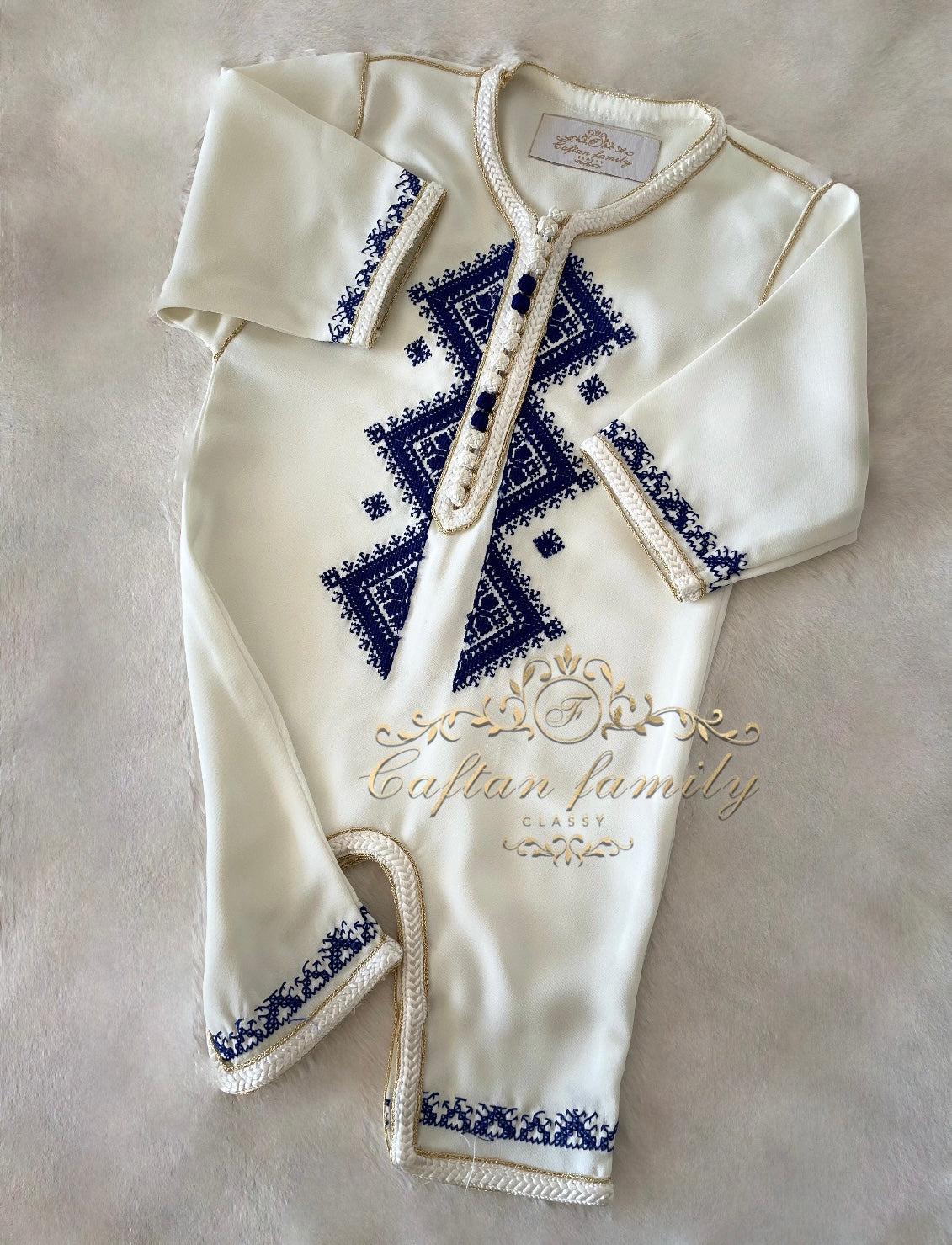 Grenouillère crème brodée bleu