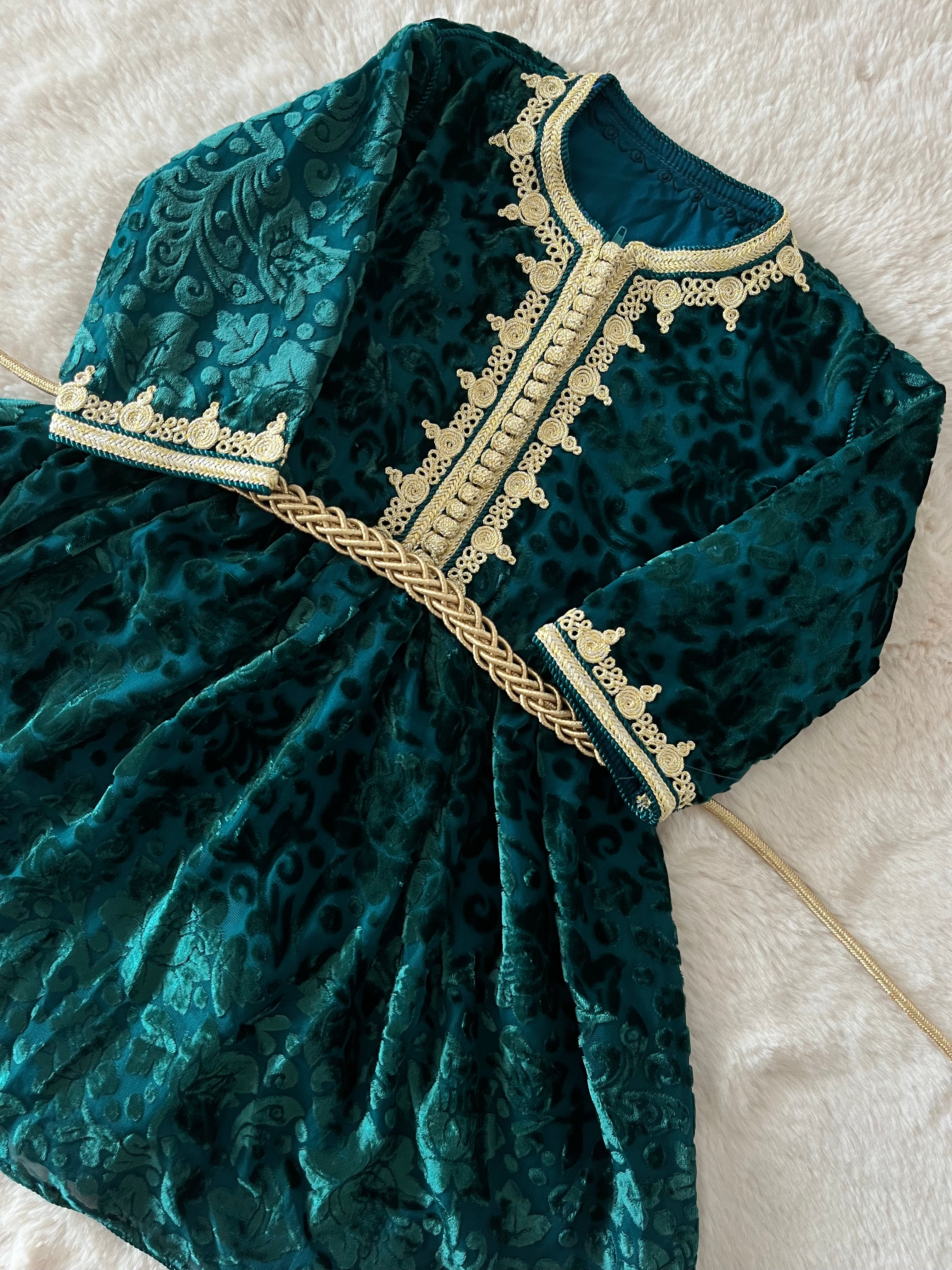 Robe caftan velvet tlija Layane verte