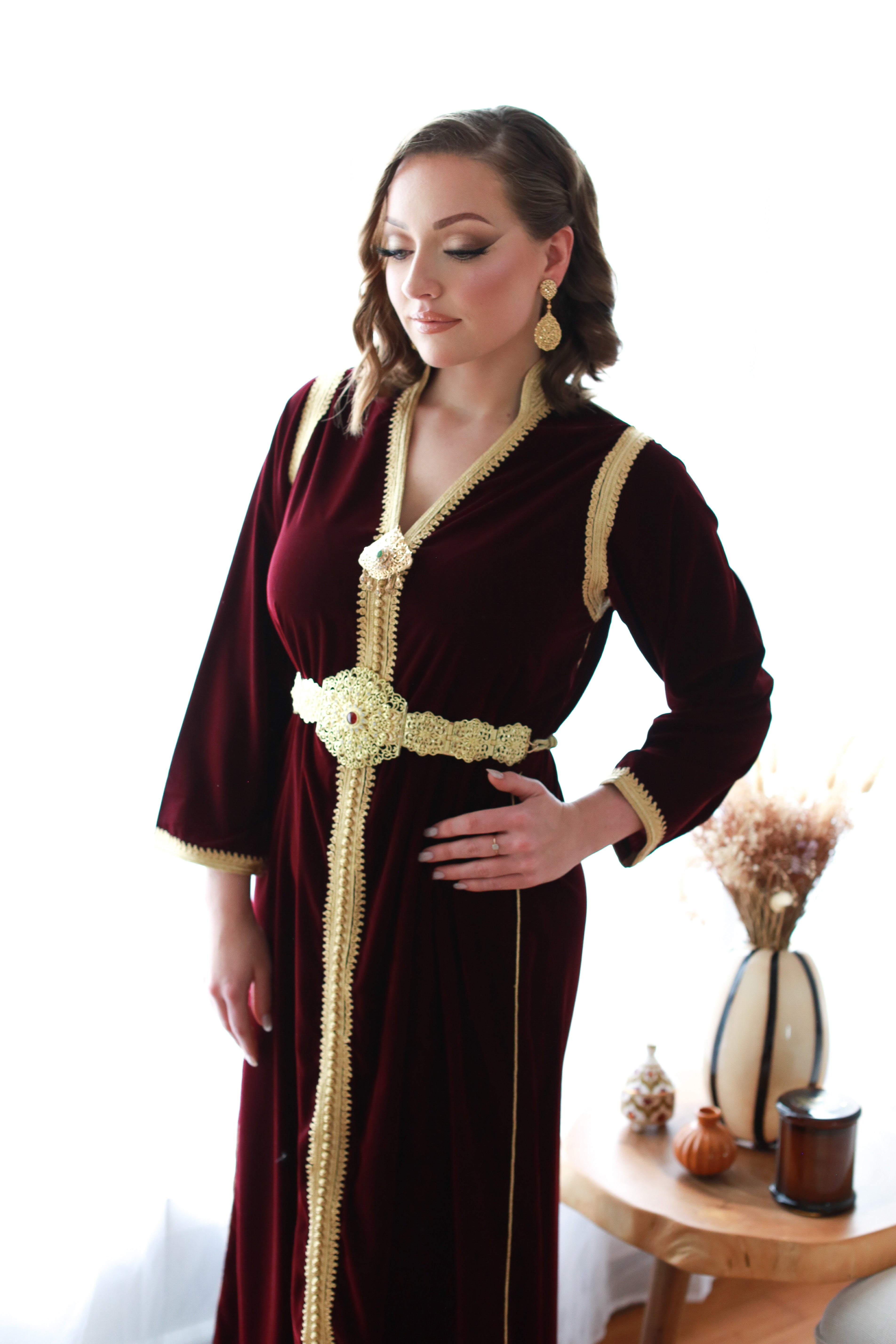 Caftan Yaqoût velours bordeaux