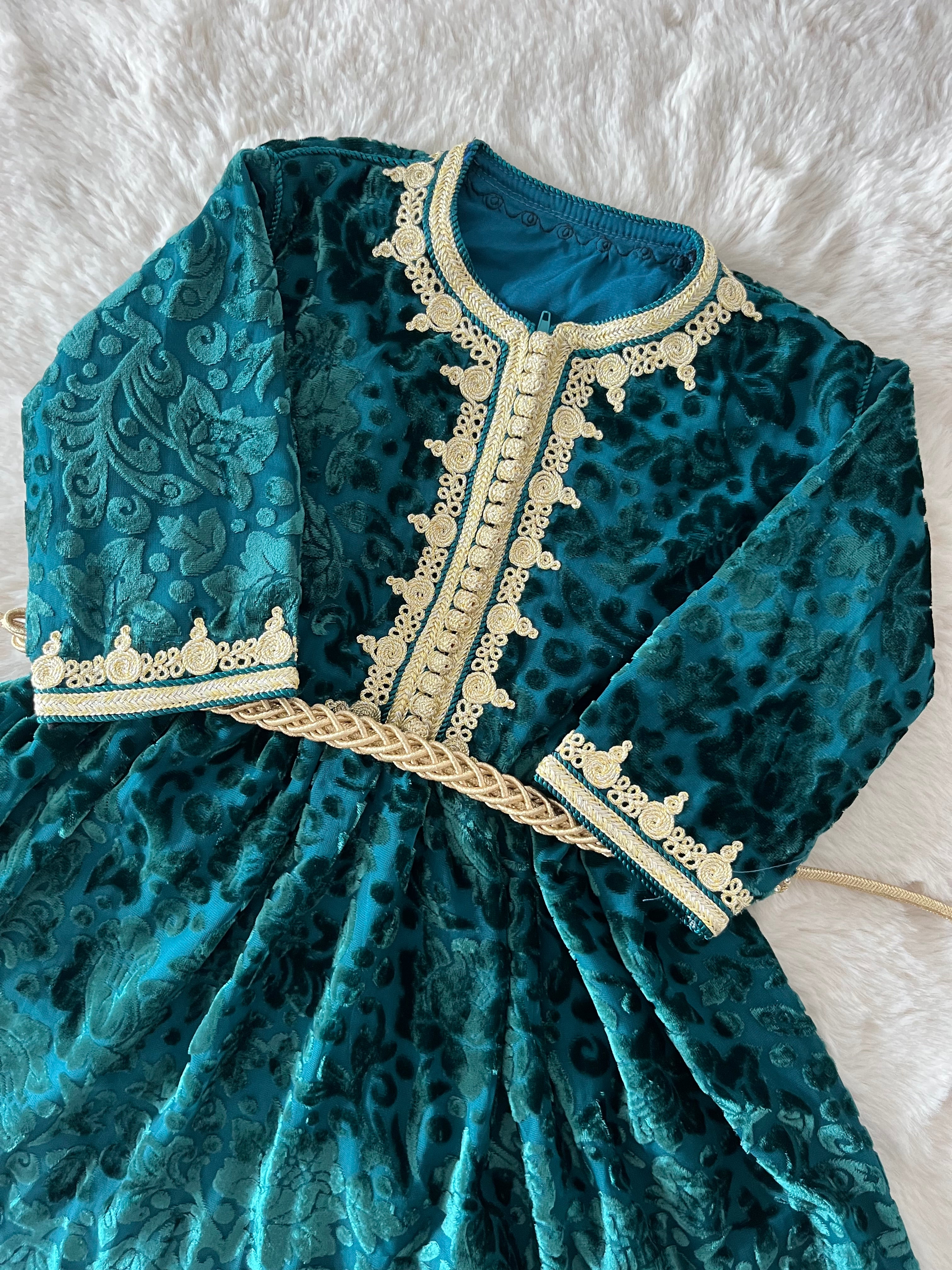Robe caftan velvet tlija Layane verte
