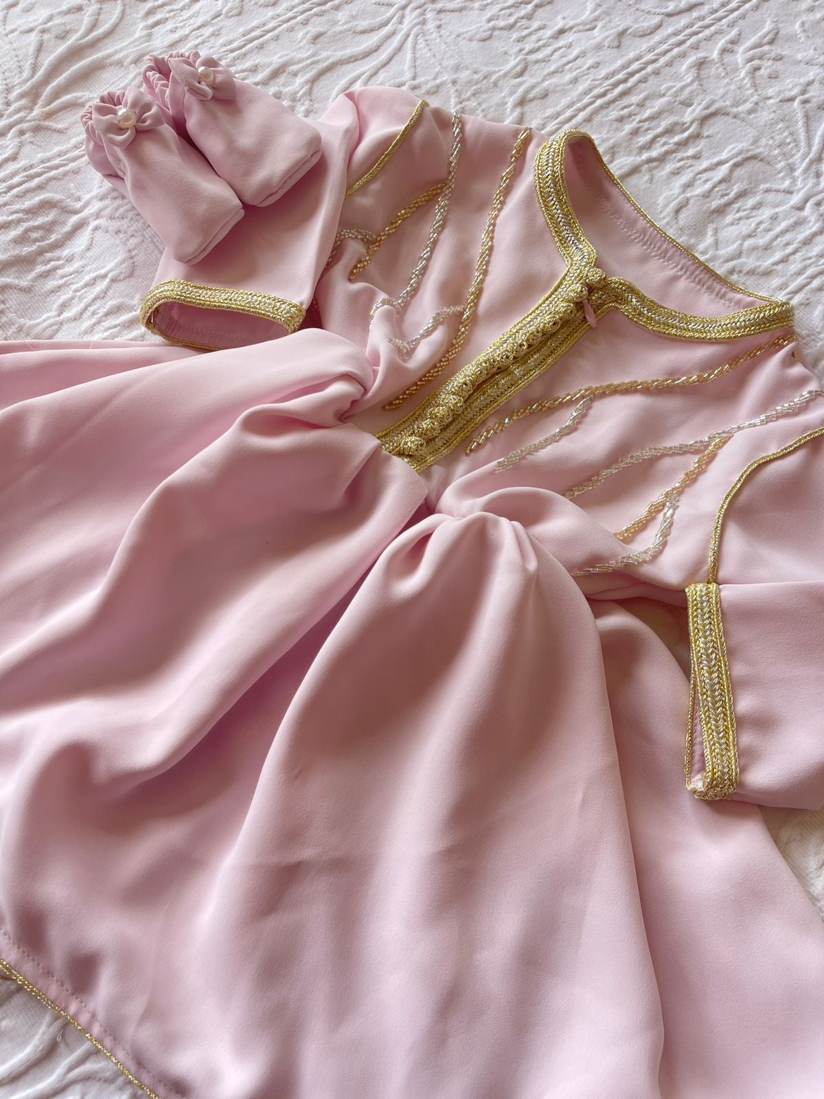 Robe caftan Niya + chaussons rose