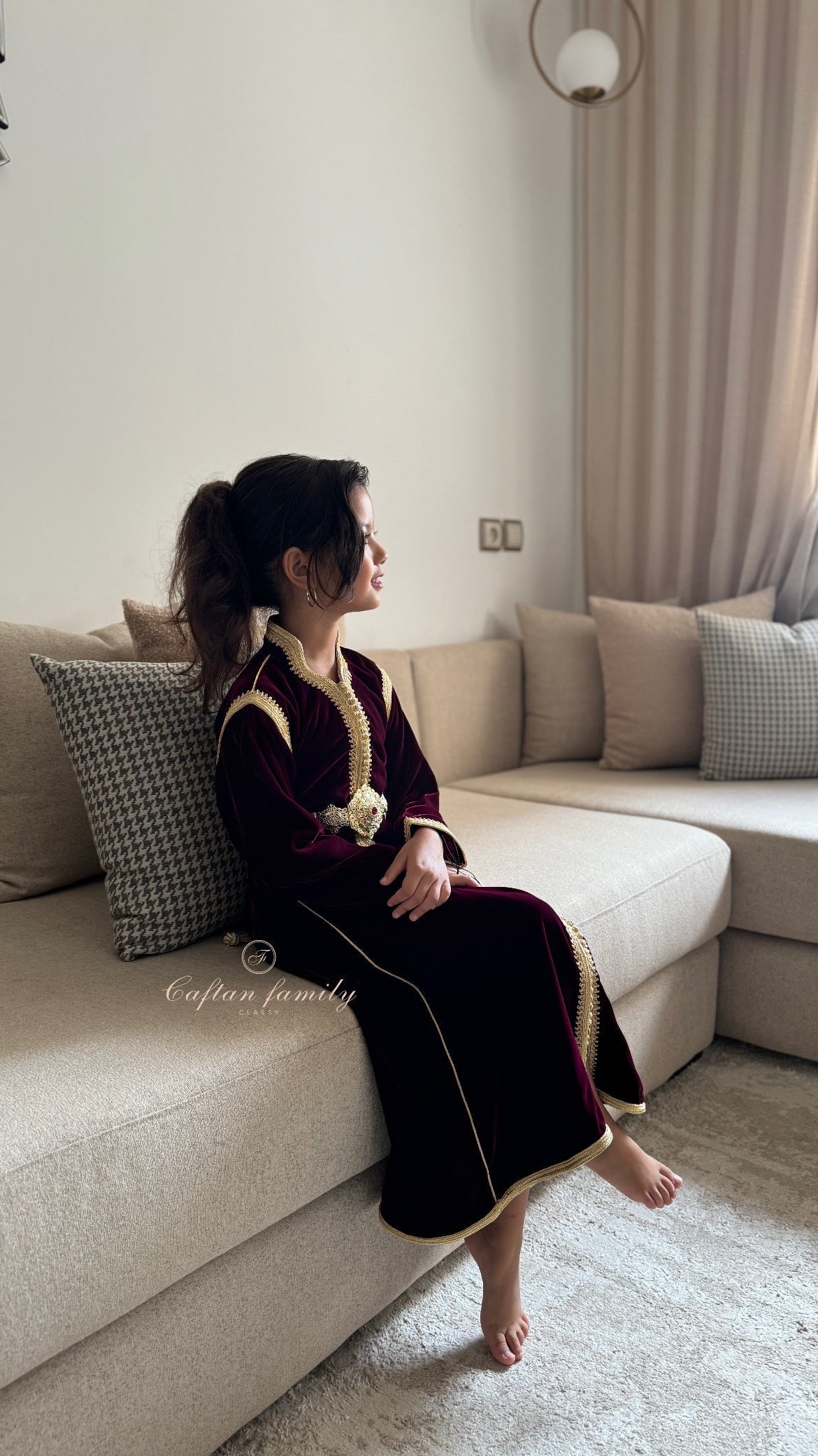 Caftan Yaqoût velours bordeaux